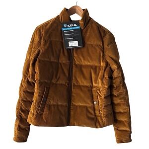 KUHL Astrid Down Jacket Stretch Corduroy Women's Large Gold Puffy Warm NEW